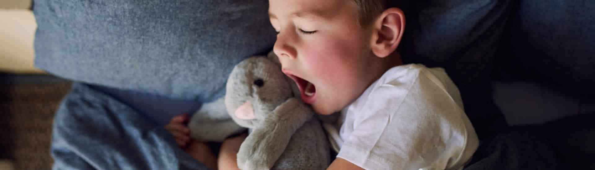 Peuter met knuffelt slaapt in eigen bed